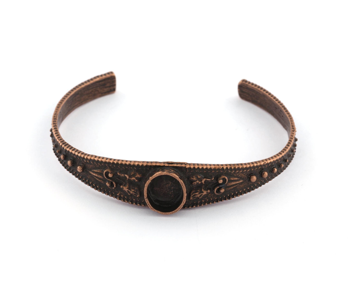 Boho Bracelet, Oval Blank Bracelet Making Base, 10x8mm Bezel Flower Bracelet Antique Copper Plated Brass (58mm size - Adjustable ) 5579 AC