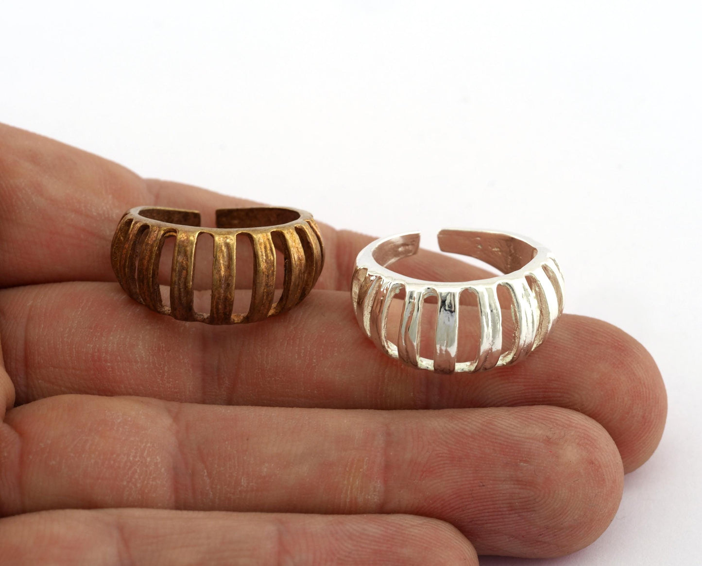 Cage ring, Pumpkin Ring Adjustable Raw Brass , Antique Silver, Shiny Silver, Shiny Gold Plate Options (18mm 8US inner size) 5591