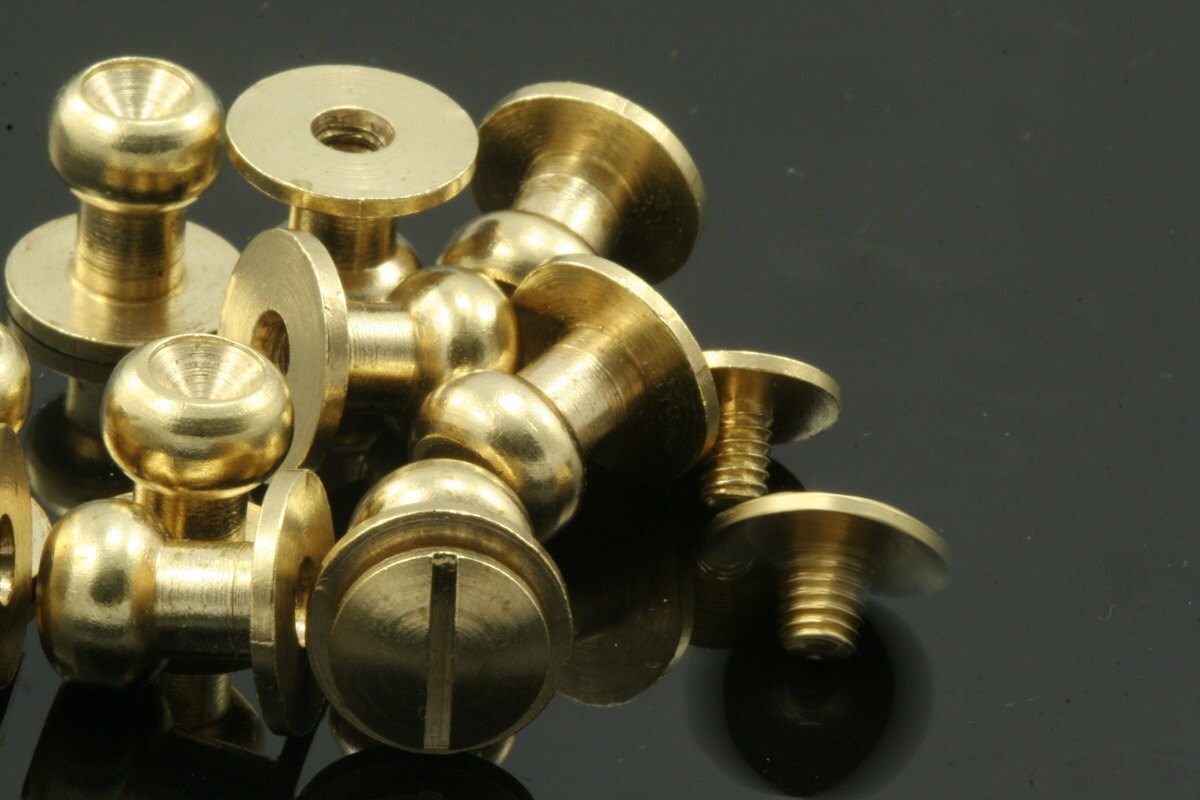 4 pcs 11x11mm Raw Brass Studs, with 1/8" thread hole with brass 1/8" bolt 1834