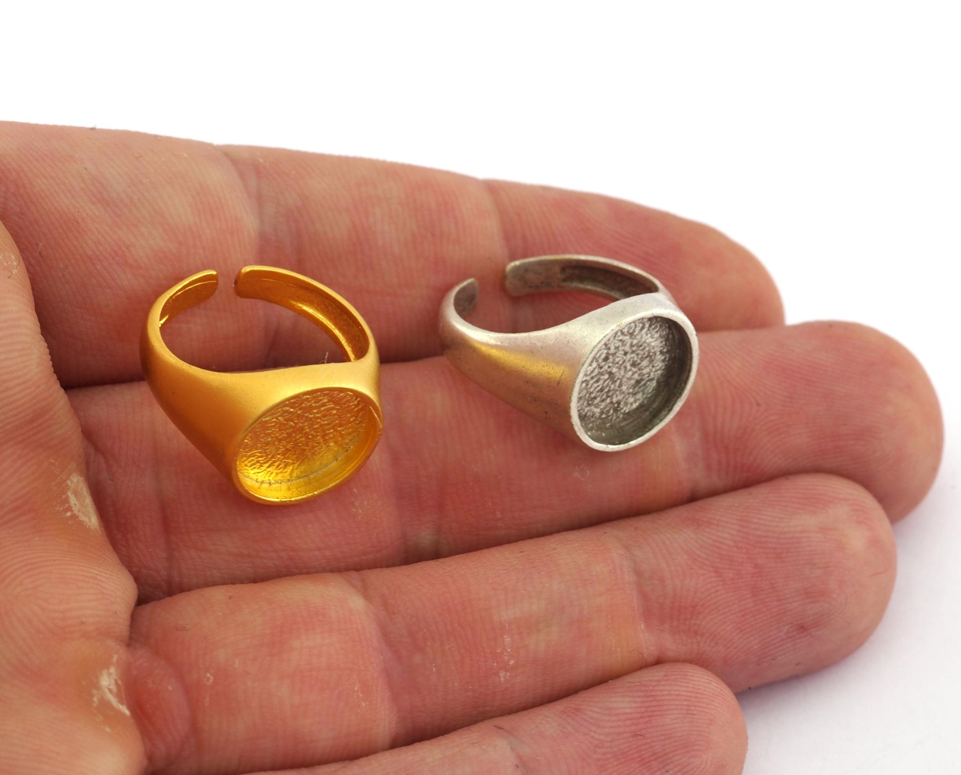 Signet Ring Adjustable ring size 6US - 9US Gold Silver or Raw Models with 12mm Blank base setting 3951