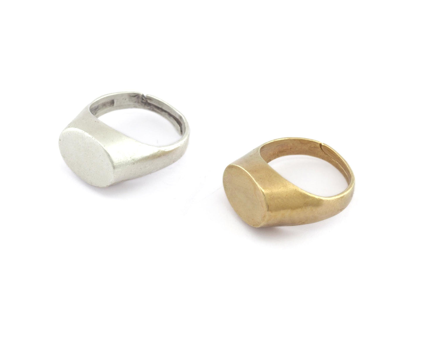 Oval Blank Ring Base Adjustable Raw Brass or Antique Silver plated (10x14mm Blank) (6-8 US Adjustable ) 5593