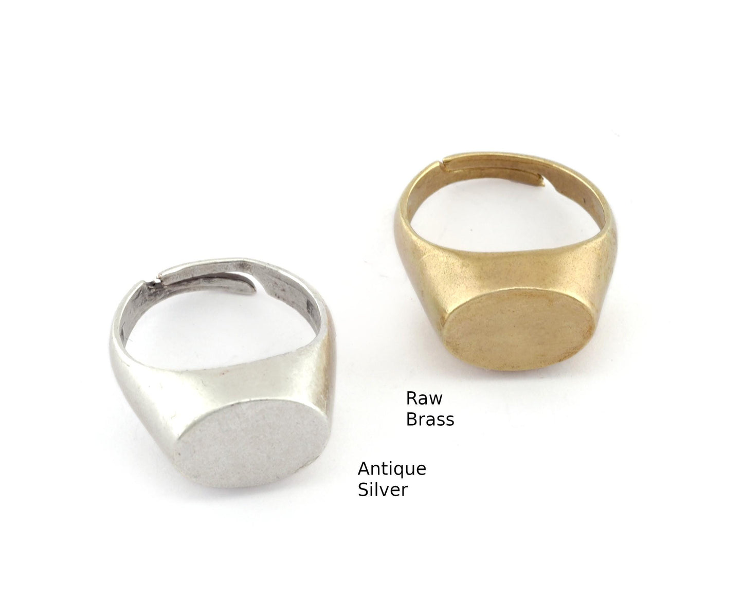 Oval Blank Ring Base Adjustable Raw Brass or Antique Silver plated (10x14mm Blank) (6-8 US Adjustable ) 5593