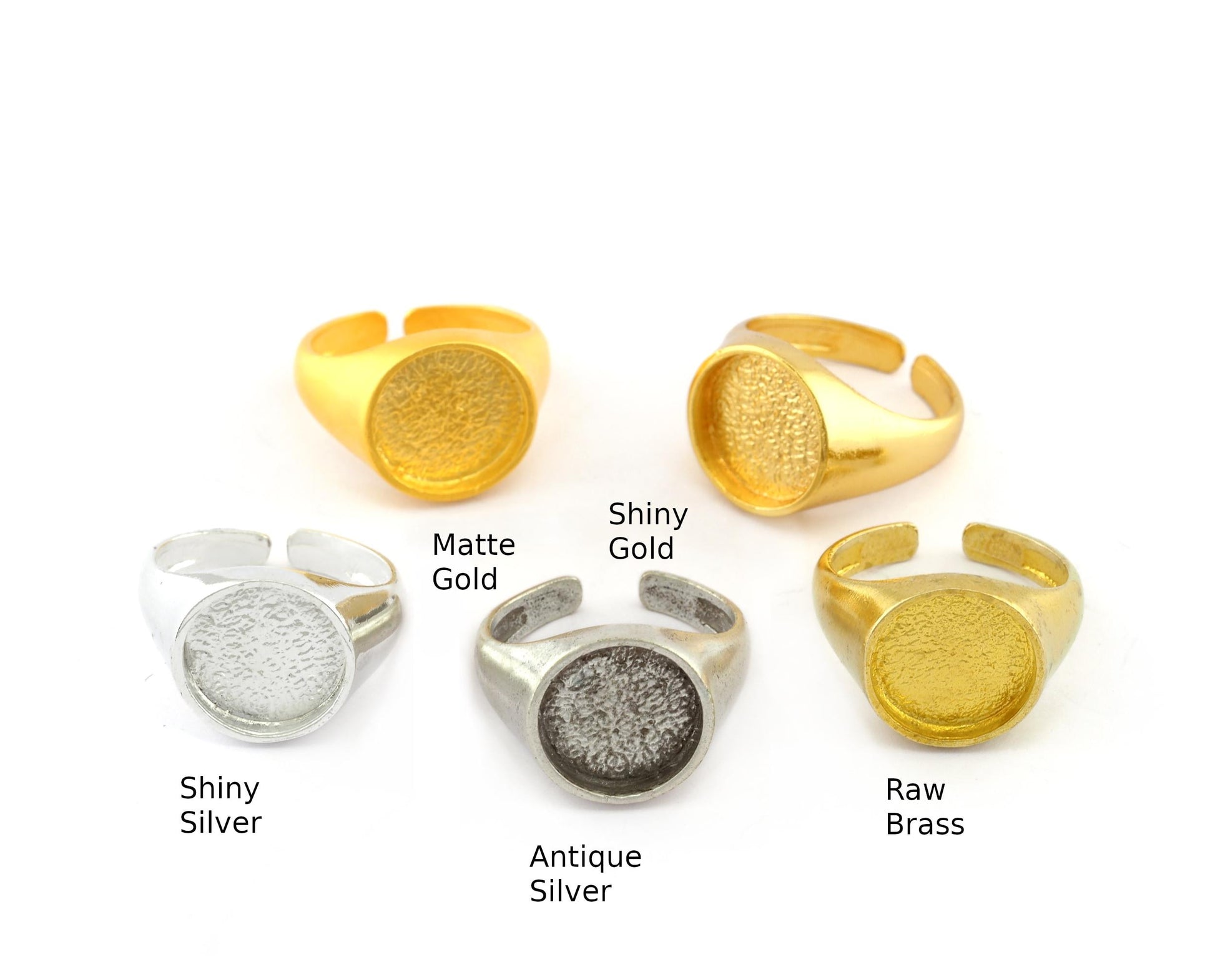 Signet Ring Adjustable ring size 6US - 9US Gold Silver or Raw Models with 12mm Blank base setting 3951