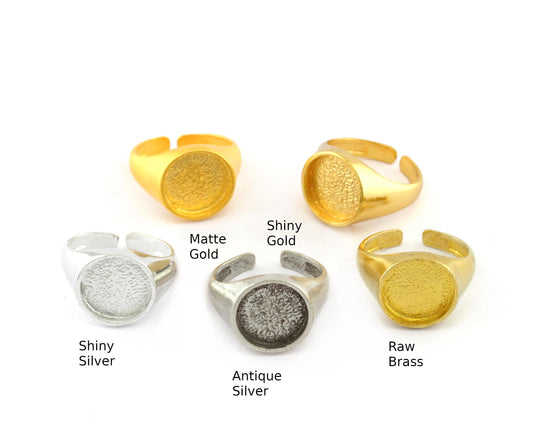 Signet Ring Adjustable ring size 6US - 9US Gold Silver or Raw Models with 12mm Blank base setting 3951