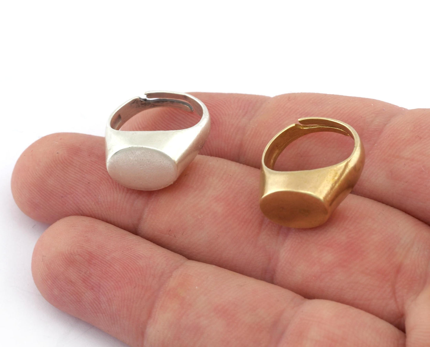 Oval Blank Ring Base Adjustable Raw Brass or Antique Silver plated (10x14mm Blank) (6-8 US Adjustable ) 5593