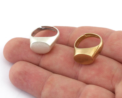 Oval Blank Ring Base Adjustable Raw Brass or Antique Silver plated (10x14mm Blank) (6-8 US Adjustable ) 5593