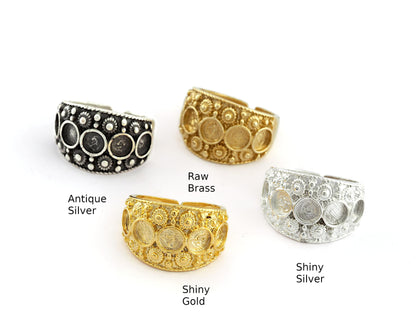 Ring Adjustable Ring 5 mm Bezel Blank - Raw brass Antique Silver, Shiny Silver, Shiny Gold Plated (17mm 7US inner size - Adjustable ) OZ3370