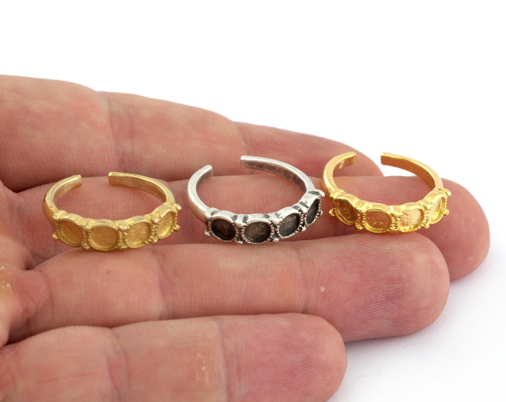 Ring Adjustable Ring Bezel - Raw brass - Antique silver - Shiny Gold Plated (17.5mm 7US inner size - Adjustable ) OZ2690