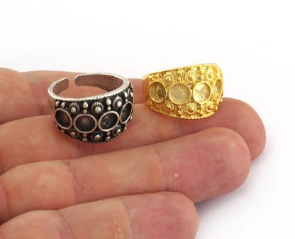 Ring Adjustable Ring 5 mm Bezel Blank - Raw brass Antique Silver, Shiny Silver, Shiny Gold Plated (17mm 7US inner size - Adjustable ) OZ3370