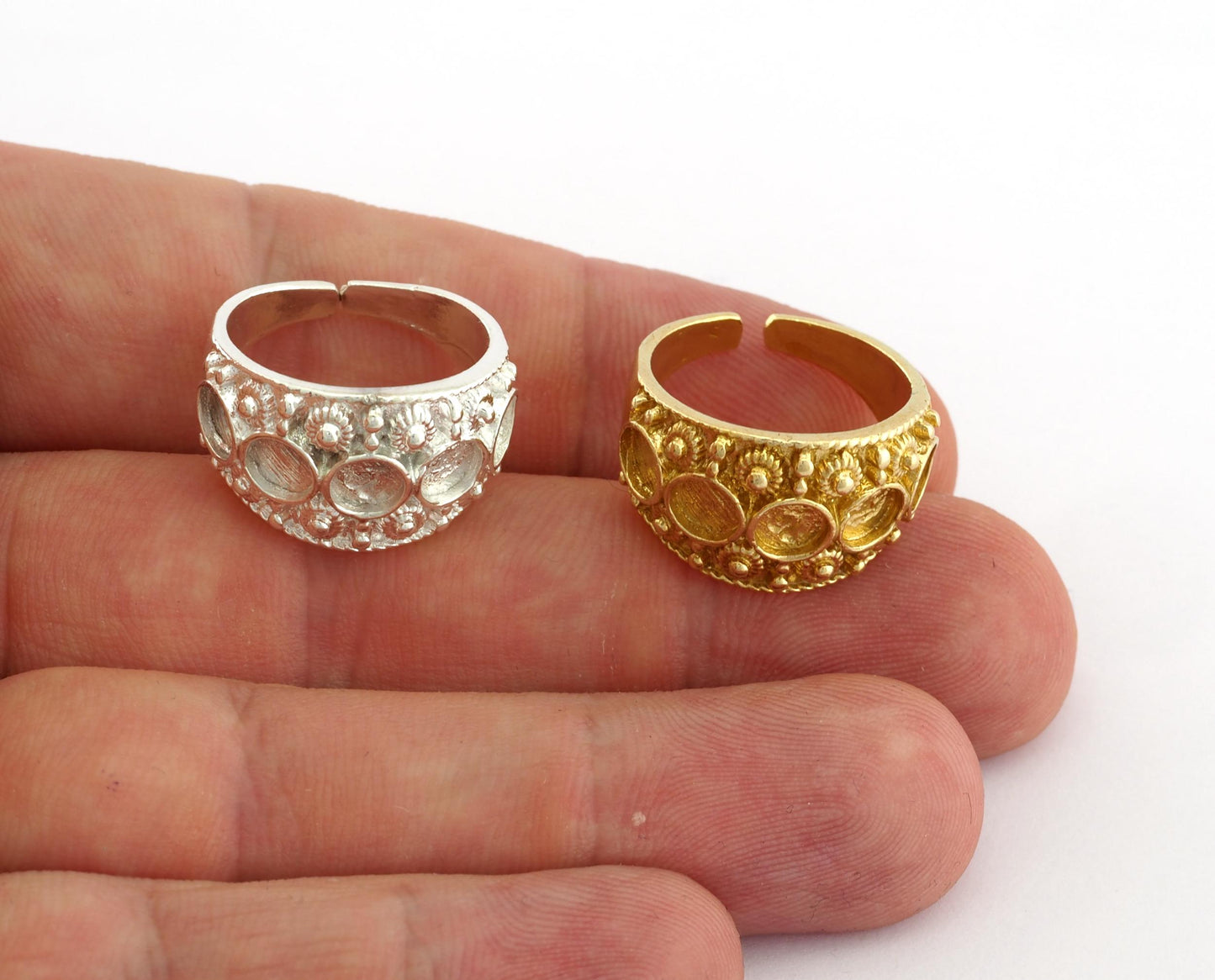 Ring Adjustable Ring 5 mm Bezel Blank - Raw brass Antique Silver, Shiny Silver, Shiny Gold Plated (17mm 7US inner size - Adjustable ) OZ3370