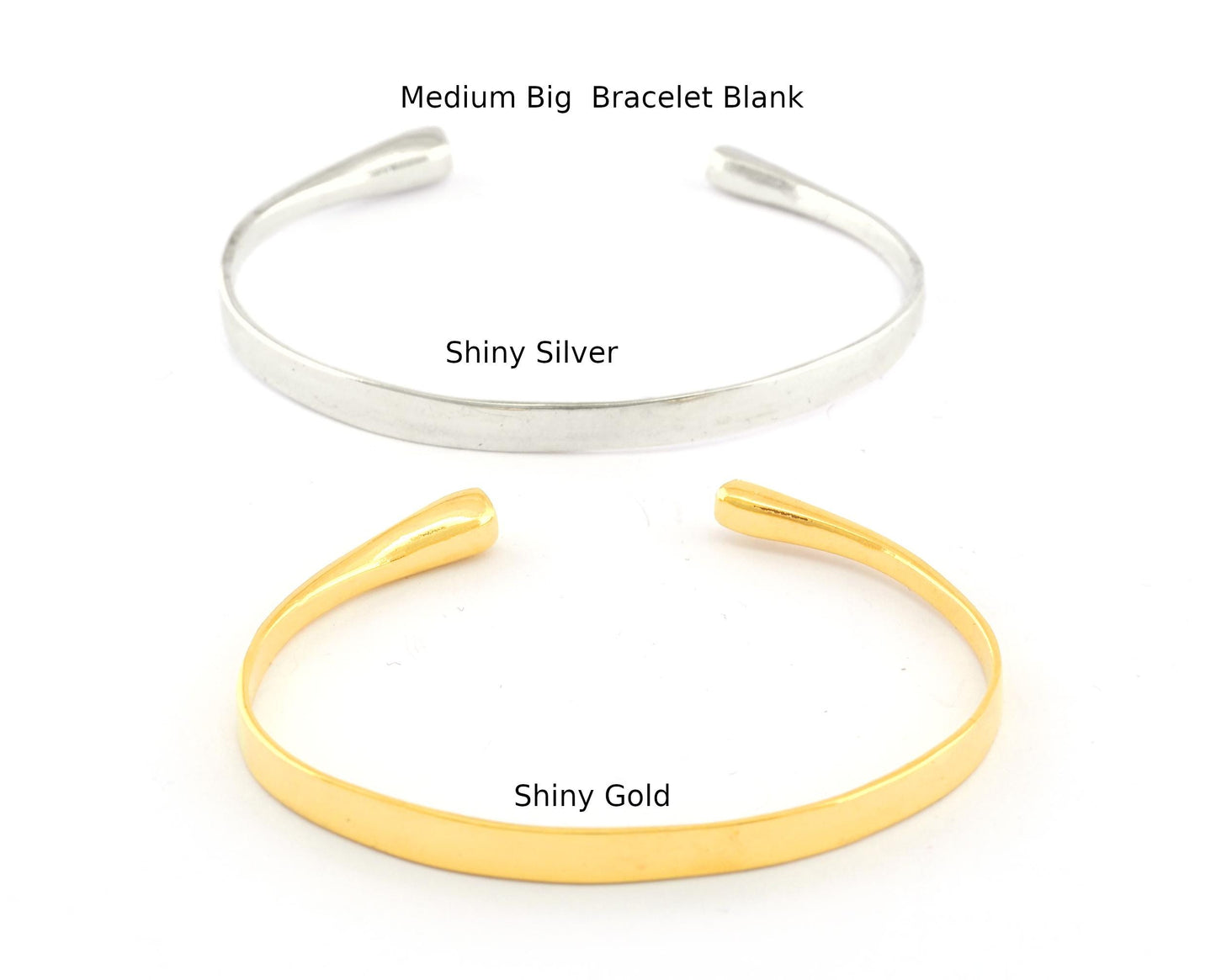 BIG MEDIUM SIZE Flat Plain Bracelet , Bracelet Base Blank Raw Brass Shiny Silver Shiny Gold Plated Brass (70mm size - Adjustable ) 5610