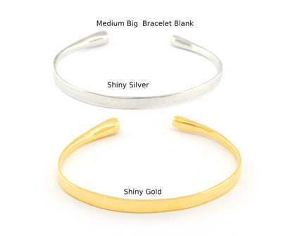 BIG MEDIUM SIZE Flat Plain Bracelet , Bracelet Base Blank Raw Brass Shiny Silver Shiny Gold Plated Brass (70mm size - Adjustable ) 5610