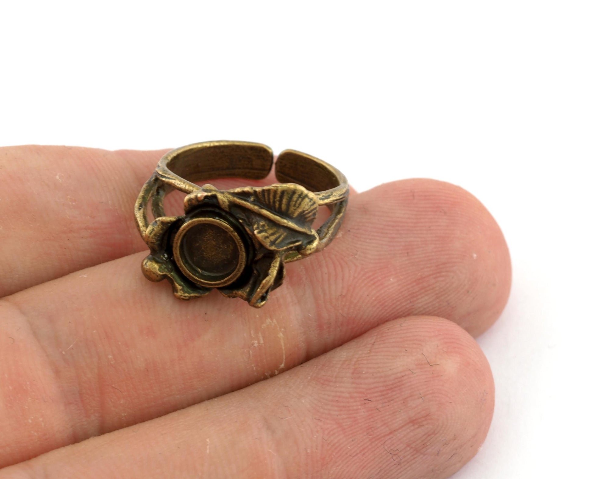 Leaf Flower Ring Blank Base Settings - Antique Bronze Plated (7US 10US inner size ) 6mm blank 4638