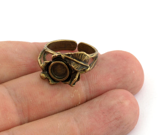 Leaf Flower Ring Blank Base Settings - Antique Bronze Plated (7US 10US inner size ) 6mm blank 4638