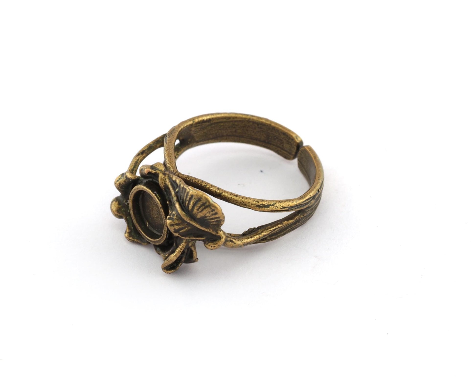 Leaf Flower Ring Blank Base Settings - Antique Bronze Plated (7US 10US inner size ) 6mm blank 4638