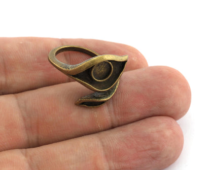 Leaf Eye Blank Ring Adjustable Ring Bezel Antique Bronze Brass (6 mm Round Setting Blank) (7US - 9USinner size ) 4783 ab