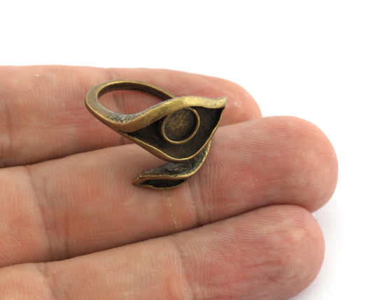 Leaf Eye Blank Ring Adjustable Ring Bezel Antique Bronze Brass (6 mm Round Setting Blank) (7US - 9USinner size ) 4783 ab