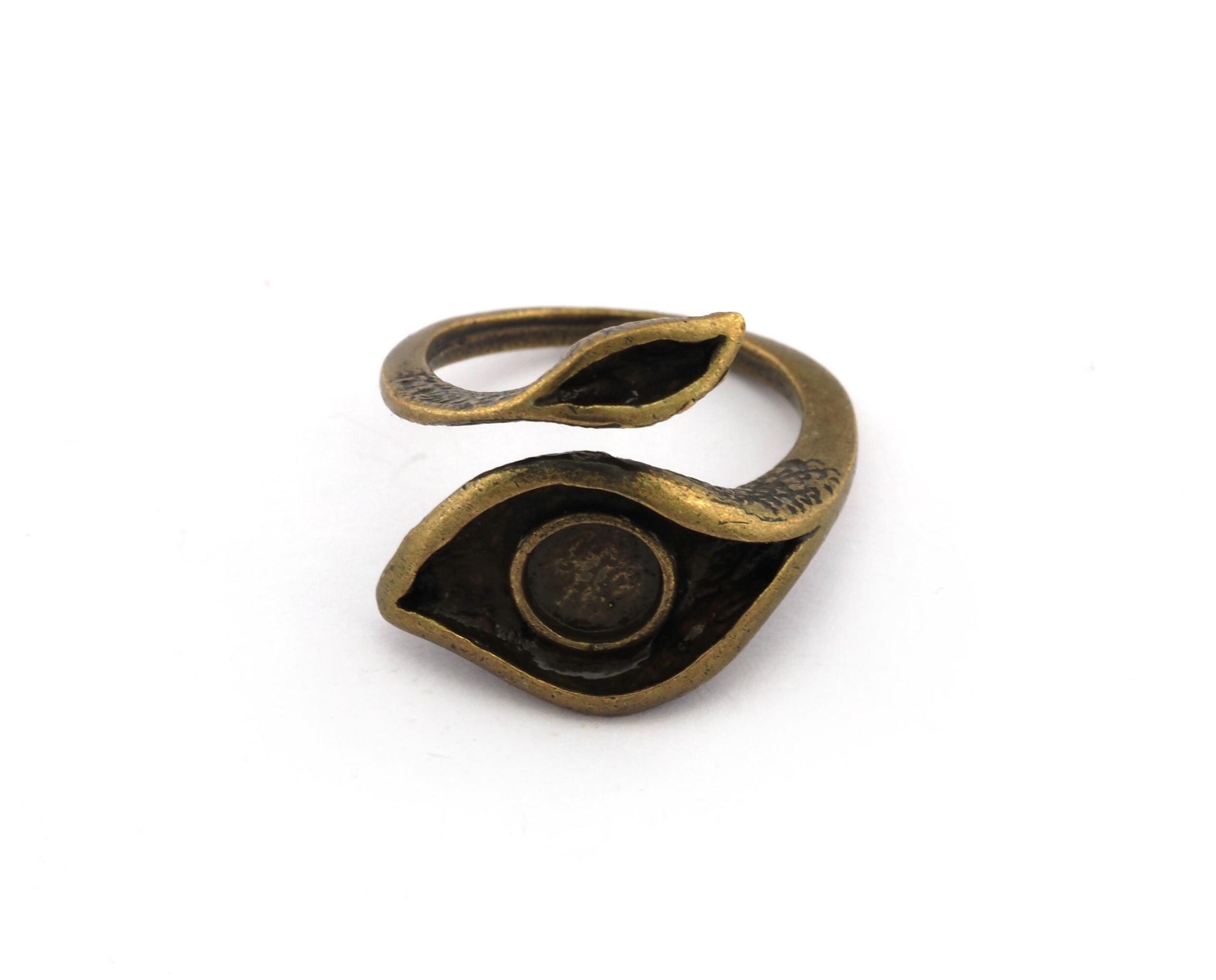 Leaf Eye Blank Ring Adjustable Ring Bezel Antique Bronze Brass (6 mm Round Setting Blank) (7US - 9USinner size ) 4783 ab