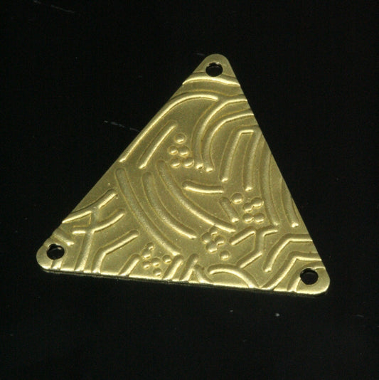 equilateral triangle tag 22x25mm raw brass textured 3 hole connector charms ,findings 926RTe