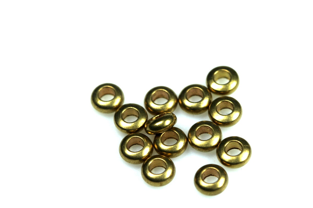 30 pcs 5,8mm 1/4" (hole 3,8mm 5/32") raw solid brass spacer bead donut shape, Findings bab3.8-9 tmlp 1465