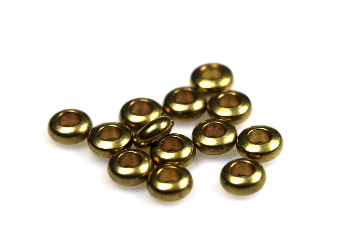 30 pcs 5,8mm 1/4" (hole 3,8mm 5/32") raw solid brass spacer bead donut shape, Findings bab3.8-9 tmlp 1465