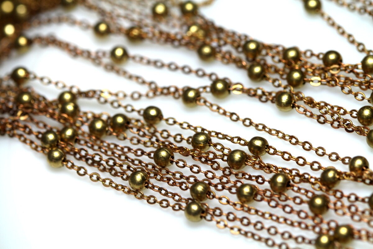 10 meter 33 feet 1,5x2mm raw brass soldered chain with 3mm ball anklet satalite chain z078