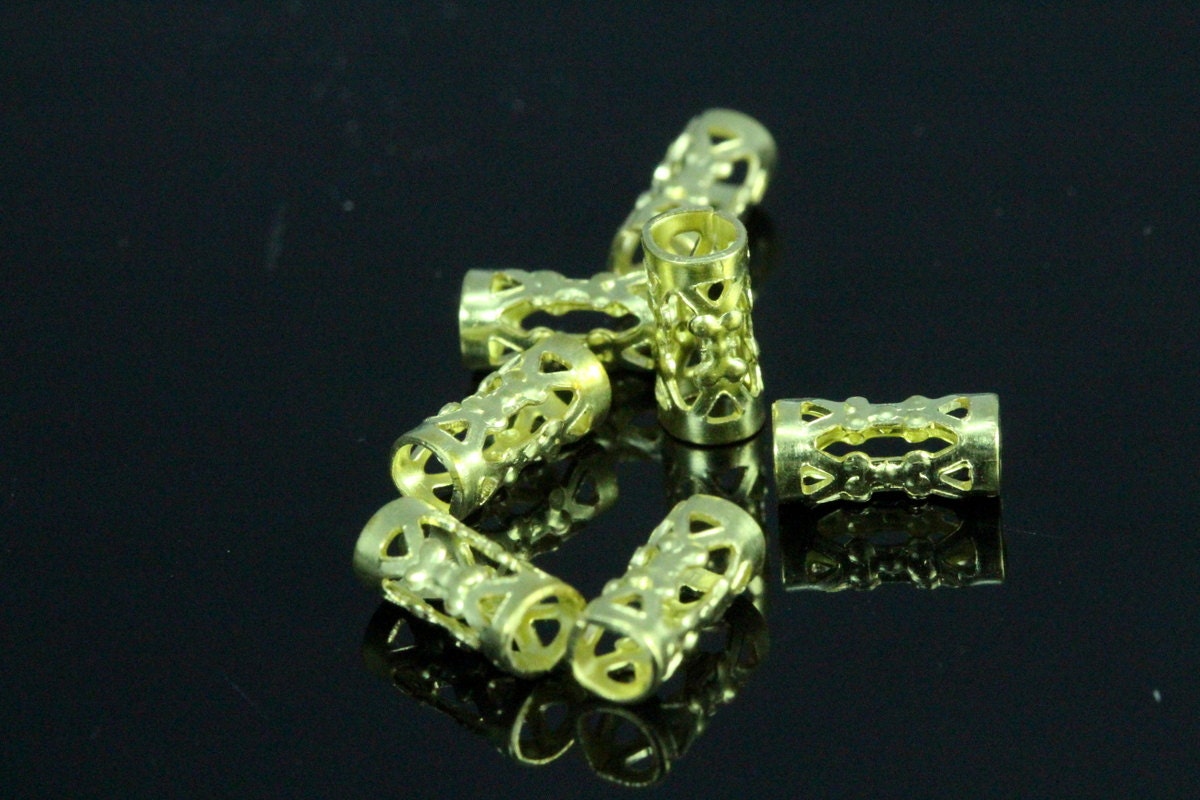 Textured tube, raw brass charms 8x4mm (hole 3.4mm) , pendant, findings spacer bead bab3.4 OZ235