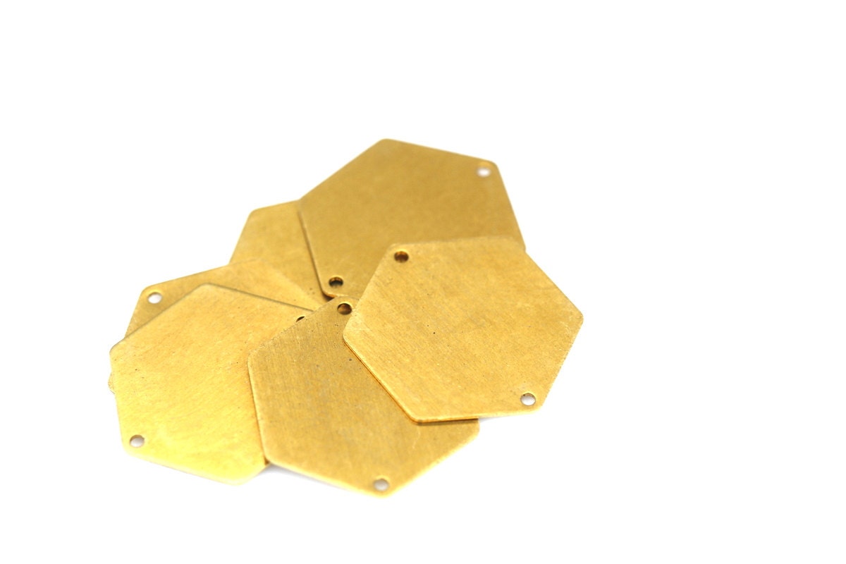 Hexagonal stamping tassel 30mm raw brass (0,8mm 20 gauge) 2 hole charms ,findings 972RX