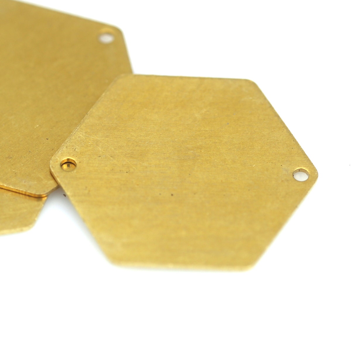 Hexagonal stamping tassel 30mm raw brass (0,8mm 20 gauge) 2 hole charms ,findings 972RX