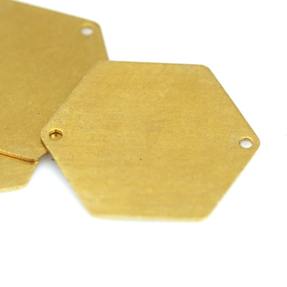 Hexagonal stamping tassel 30mm raw brass (0,8mm 20 gauge) 2 hole charms ,findings 972RX