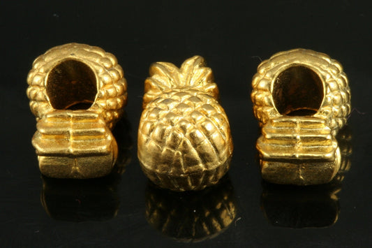 Gold plated Pineapple 2 Pcs 12x9mm (hole 5mm) brass spacer findings spacer bead bab5 OZ350