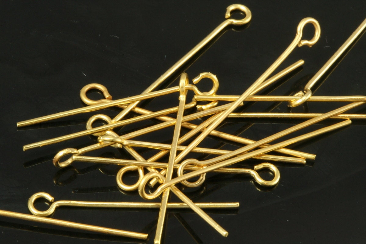 32 pcs 30mm 0,7mm 21 gauge gold plated brass eye pin 265