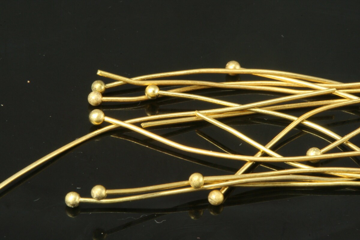 50 pcs 20mm 24 gauge( 0,55mm ) gold plated brass Head Pin Ball end Ball head pin 198