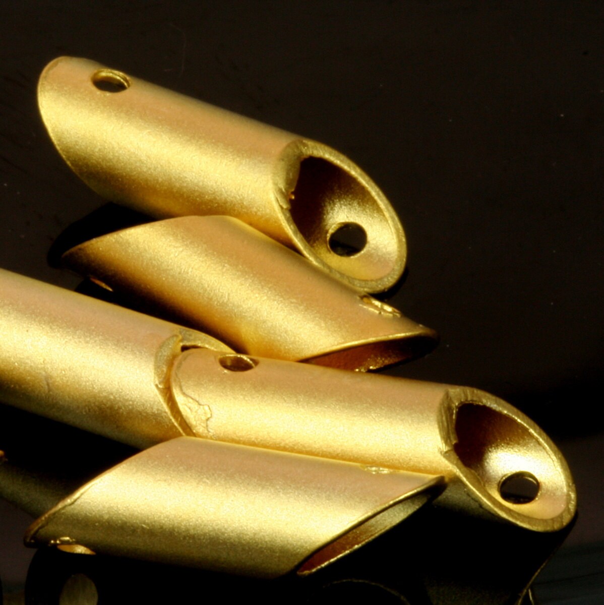 6 pcs 6x19mm (4,5mm hole) gold plated brass diagonal cut tube finding connector charm pendant ttt619-503