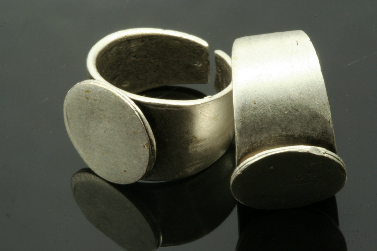 Ring Brass Adjustable ring 1 pc Silver plated with 15mm base setting 537