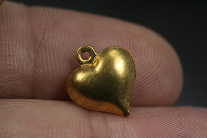 50 pcs 13mm raw brass 3D heart shape charms ,findings 1051R-23