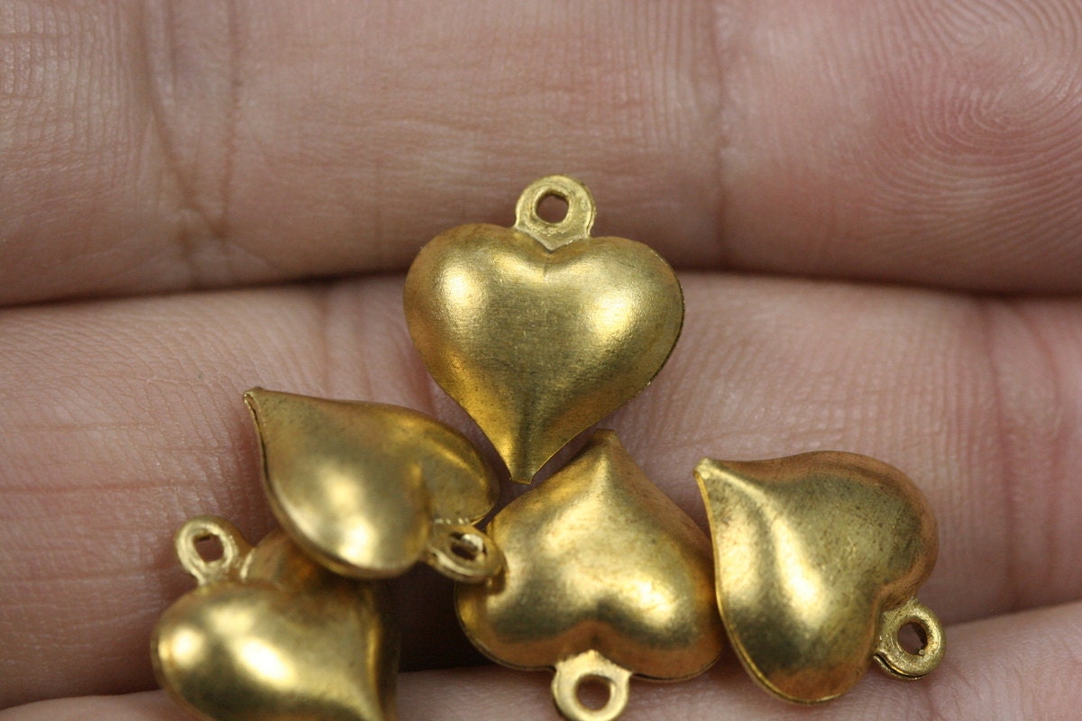 50 pcs 13mm raw brass 3D heart shape charms ,findings 1051R-23