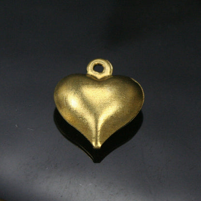 50 pcs 13mm raw brass 3D heart shape charms ,findings 1051R-23