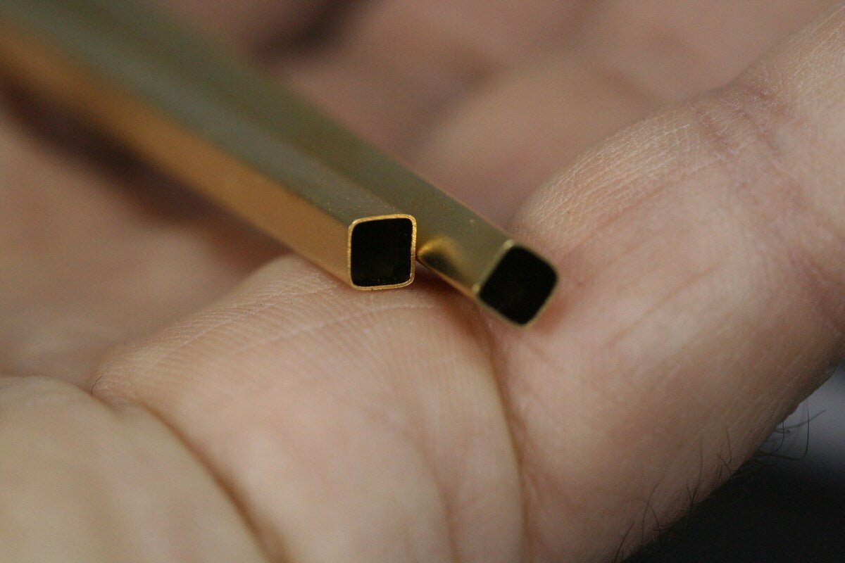 Gold plated brass 6 pcs 4x50mm ( 3,6mm hole) square tube finding charm OZ915-50