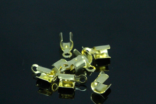 100 pcs raw brass fold over cord end tips findings leather crimps end tip (4 mm) CSS5RO-24 1918