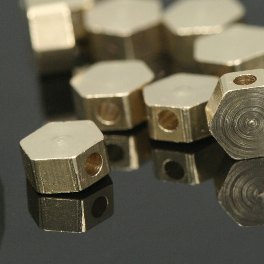 Hexagonal beads raw brass 6x6x3mm 1/4"x1/4"x1/8" 1.5mm 15g hole 1557