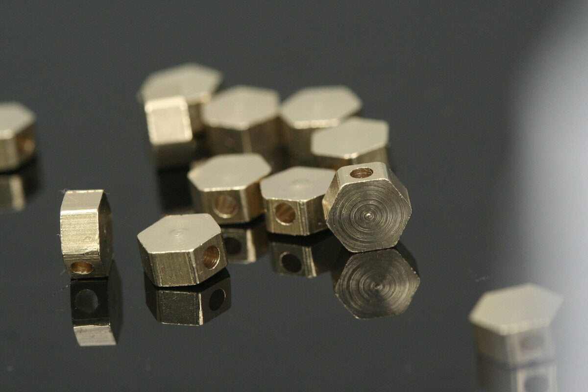 Hexagonal beads raw brass 6x6x3mm 1/4"x1/4"x1/8" 1.5mm 15g hole 1557