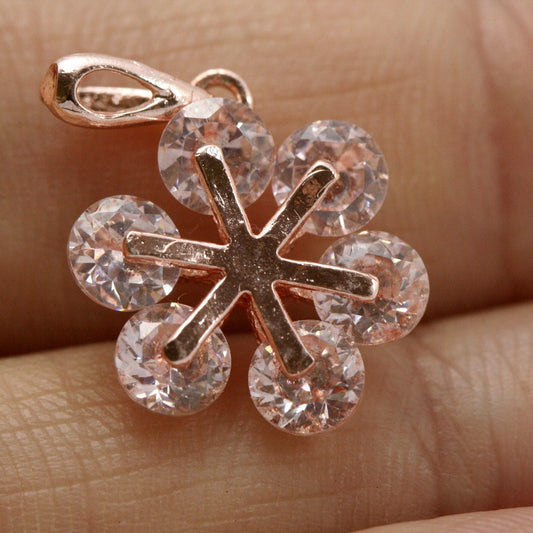 Snowflake flower shape with Rhine stones finding 1 pc rose gold plated brass charm pendant 20x14mm 1361