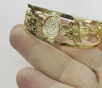 Oval Blank Flower Bracelet Monthly Flower (October Cosmos) Base Setting Blank Bezel Shiny Gold Plated Brass (10x14mm Blank ) 5161