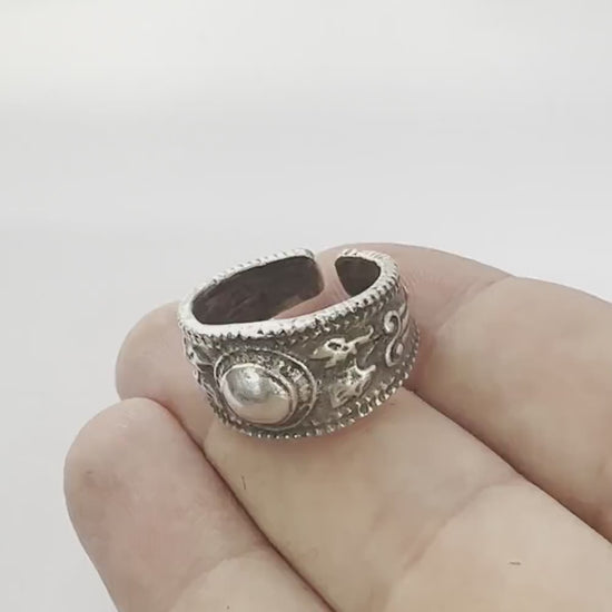 Marble Flower Adjustable Band Ring Raw Brass , Antique silver, Shiny silver, Shiny gold plated 8US  3283