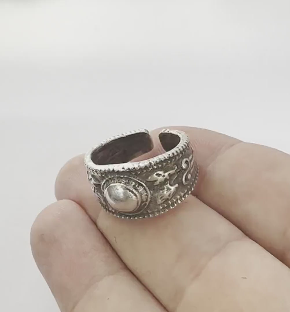 Marble Flower Adjustable Band Ring Raw Brass , Antique silver, Shiny silver, Shiny gold plated 8US  3283