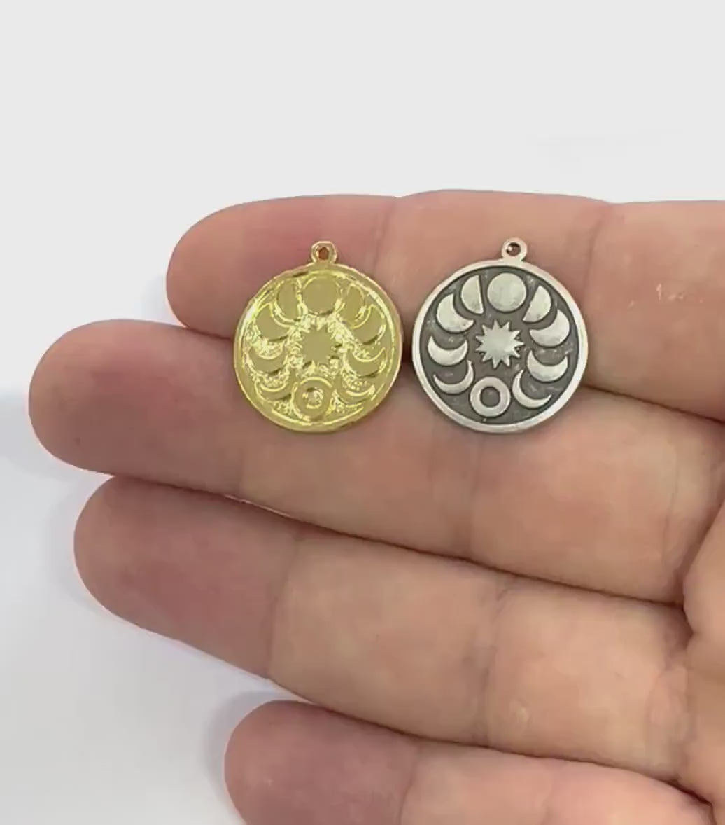 Moon The phases of the moon Charms Pendant Raw Brass - Shiny Silver Plated - Antique Silver plated - Shiny Gold Plated 22x19mm Charms OZ5390
