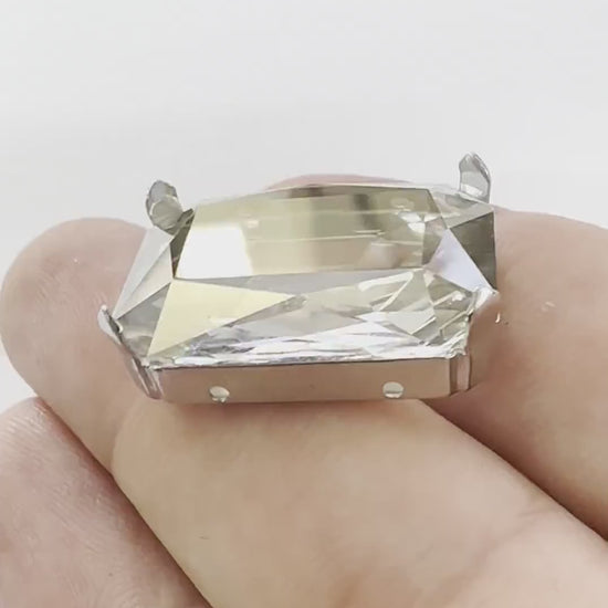 Rectangle Octagon Shape Setting Blank Bezel Raw, Rhodium (27x18.5mm Blank) Pendant for Octagon Gemstone Findings 2087