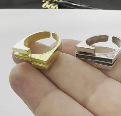 Stripe Ring Adjustable Resin Blank - Raw brass - shiny silver - antique silver - shiny gold - plated (8 US Adjustable ) 20x2mm Blank  5378