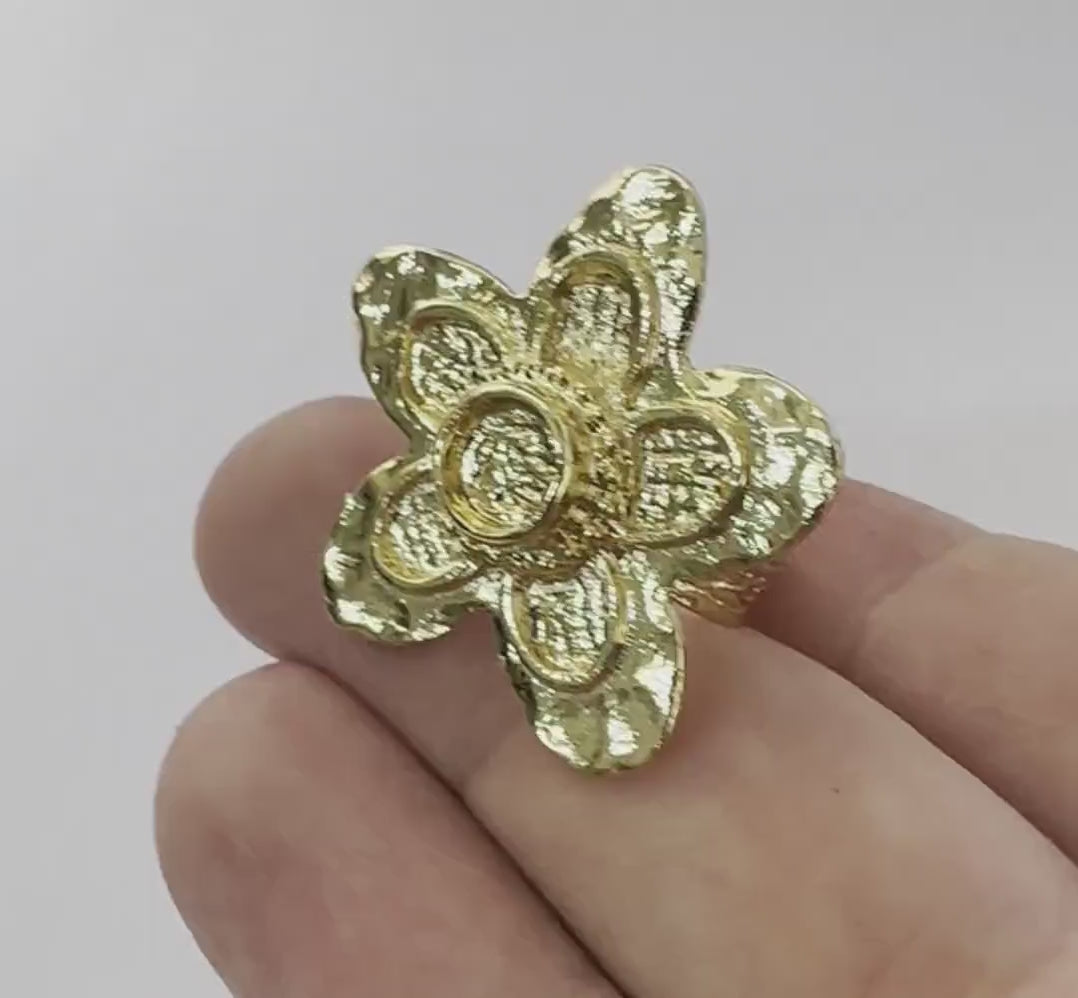 Daisy Flower Ring , Adjustable , Round Blank Bezel Setting - Shiny Gold Plated Brass (6mm Blank ) 5351